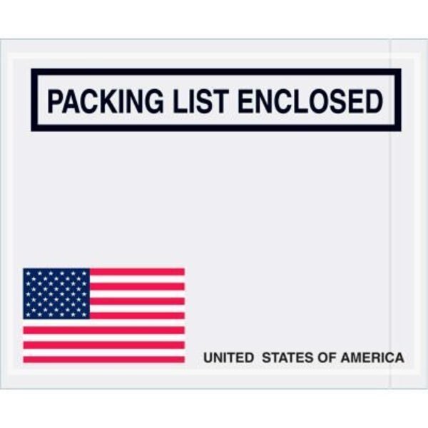 Panel Face Envelopes, USA Flag inPacking List Enclosedin Print, 5-1/2inx4-1/2in, 1000/Pk, Box Packaging, Mfr#: PL465